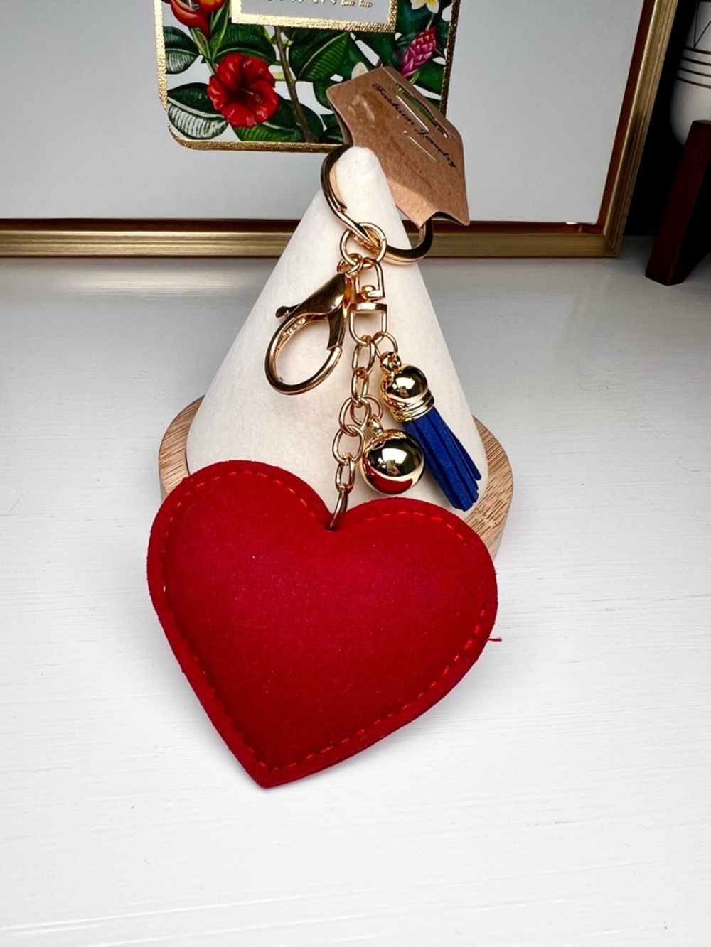 Sparkling Patriotic Heart Keychain Bag Charm and Card Holder - Red, White & Blue - Picture 7 of 7